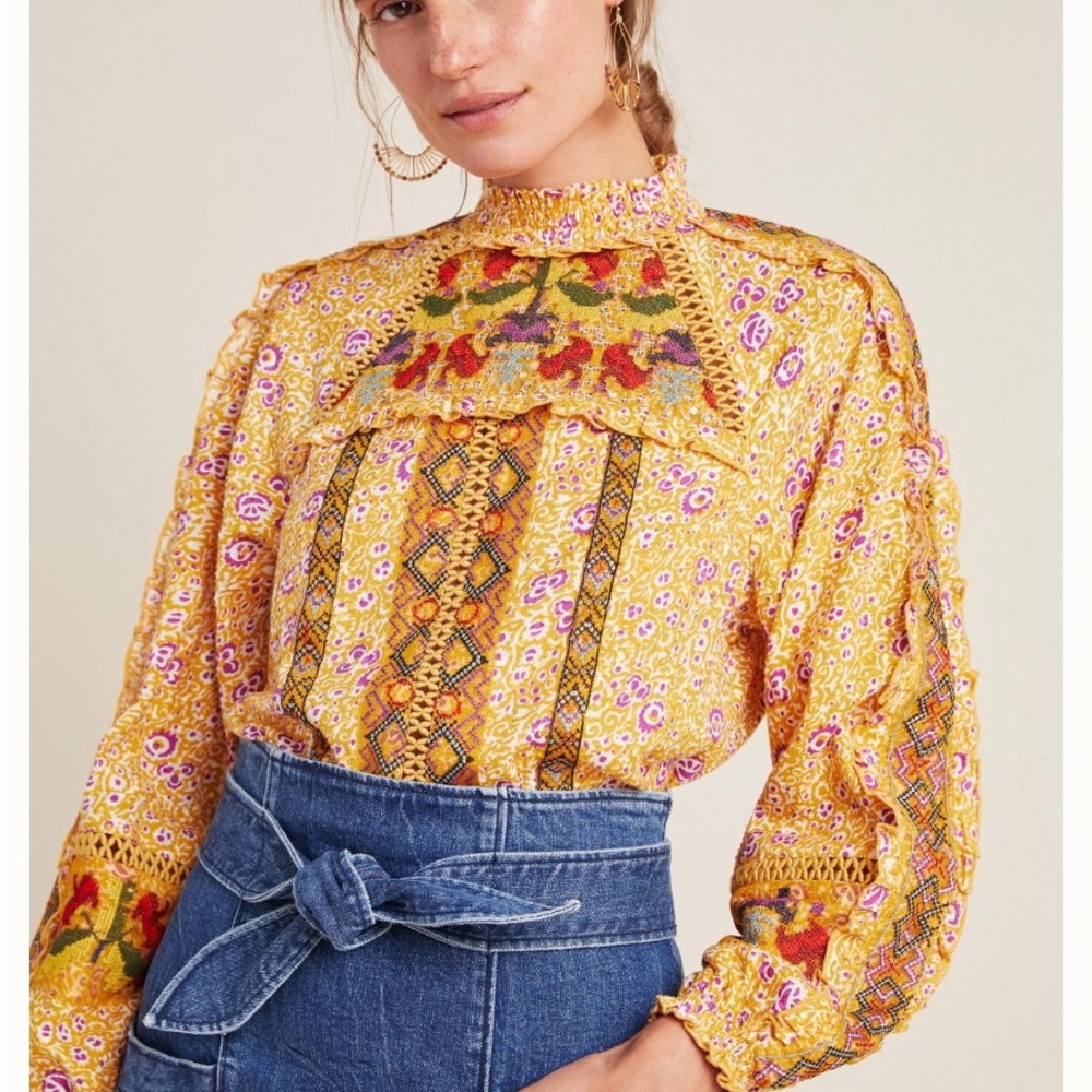 Anthropologie Maeve Goldie embroidered top